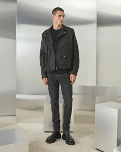 New Chevignon Blouson En Cuir Biker Noir Blouson Biker En Cuir De Vachette