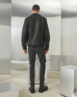 New Chevignon Blouson En Cuir Biker Noir Blouson Biker En Cuir De Vachette