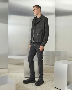 New Chevignon Blouson En Cuir Biker Noir Blouson Biker En Cuir De Vachette