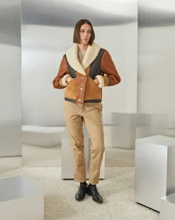 Outlet Chevignon Blouson En Cuir Camerashearling W Cacao Blouson En Cuir De Mouton Femme