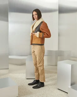 Outlet Chevignon Blouson En Cuir Camerashearling W Cacao Blouson En Cuir De Mouton Femme