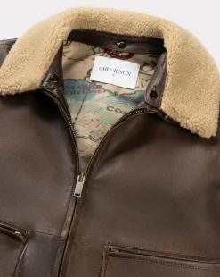 Online Chevignon Blouson En Cuir Gyver Vintage Cacao Blouson En Cuir Inspiration Aviateur