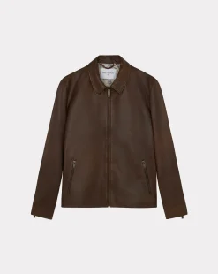 Outlet Chevignon Blouson En Cuir Trooper Cacao Blouson En Cuir D'Agneau Col Polo