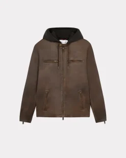 Shop Chevignon Blouson En Cuir Wheel Cacao Blouson En Cuir Avec Capuche Amovible