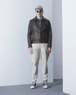 Shop Chevignon Blouson Motor Cacao Blouson En Cuir De Vachette