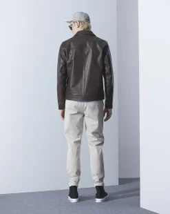 Shop Chevignon Blouson Motor Cacao Blouson En Cuir De Vachette