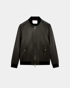 Shop Chevignon Blouson Teddy En Cuir Noir Blouson Col Teddy En Cuir D'Agneau