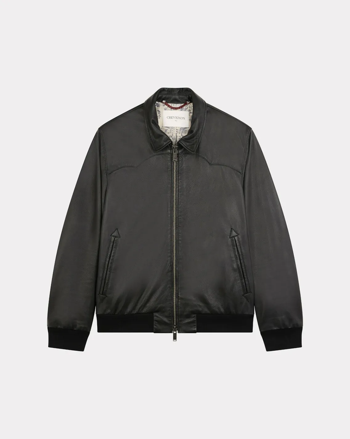 Cheap Chevignon Blouson Yoke Godzila Noir Blouson En Cuir D'Agneau