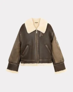 Discount Chevignon Bombardier En Cuir Pilote Cacao Blouson En Peau De Mouton