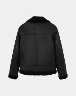 Discount Chevignon Bombardier Noir Blouson En Peau De Mouton