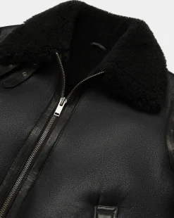 Discount Chevignon Bombardier Noir Blouson En Peau De Mouton