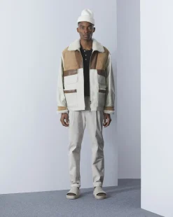 Flash Sale Chevignon Manteau Boume Beige Manteau En Peau Lainee Avec Empiecements En Cuir