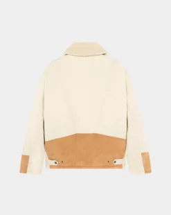 Flash Sale Chevignon Manteau Boume Beige Manteau En Peau Lainee Avec Empiecements En Cuir